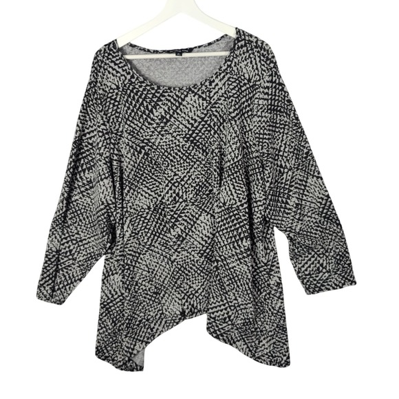 Zac & Rachel Asymmetric Knit Tunic Sweater Dolman Sleeve‎ Black Gray Woman SZ 3X - Picture 1 of 6